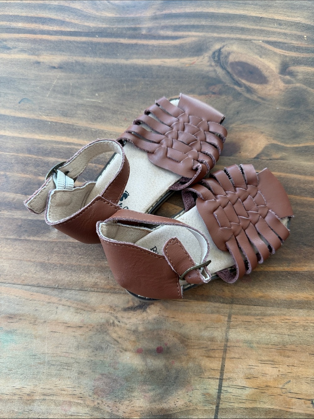 Braided Brown Leather Kids Sandals with Ankle Strap